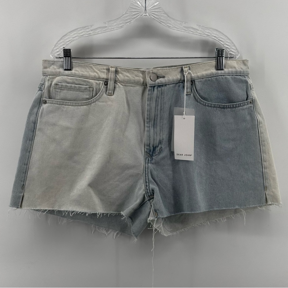 Dear John Womens Blue Colorblock Frayed Leg Jean Shorts Size 32 NWT